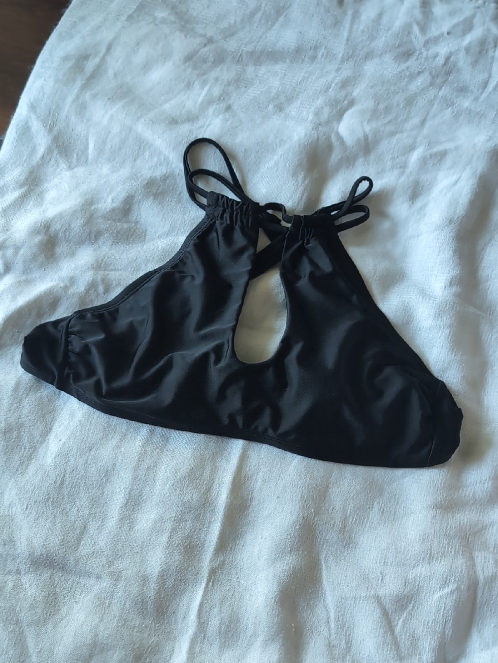 Black Strappy Swim Top with Keyhole Front